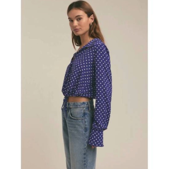 NWT $218 Favorite Daughter The Parker Polka Dot Long Sleeve Button-Up Shirt XS! - Picture 8 of 11